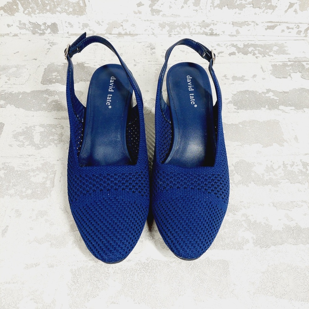 NEW David Tate Blue Knit Slingback Round Toe Low Heel Shoes F845 - Picture 3 of 8
